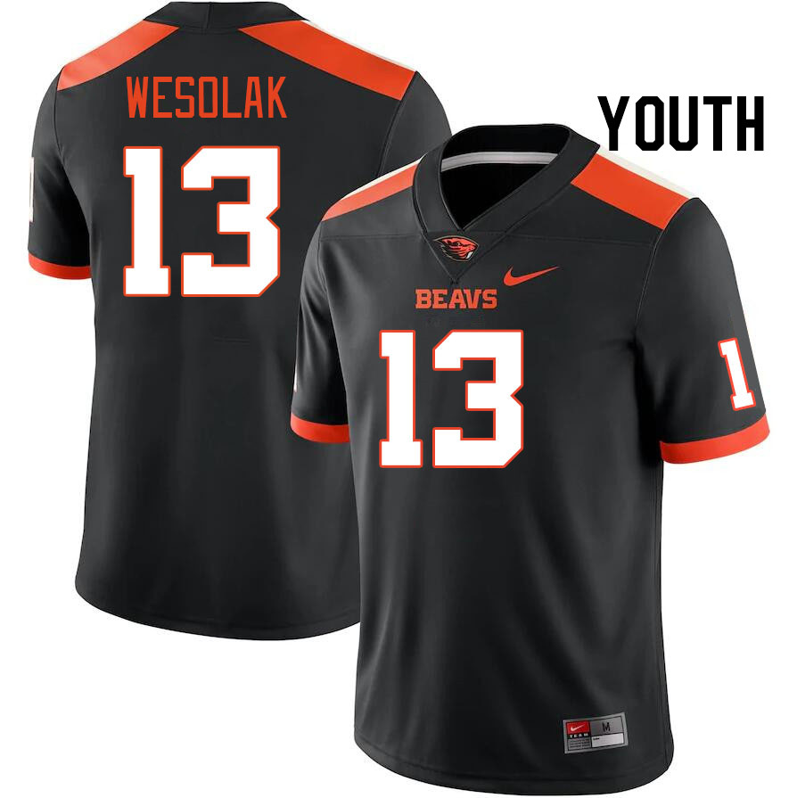 Youth #13 DJ Wesolak Oregon State Beavers College Football Jerseys Stitched-Black